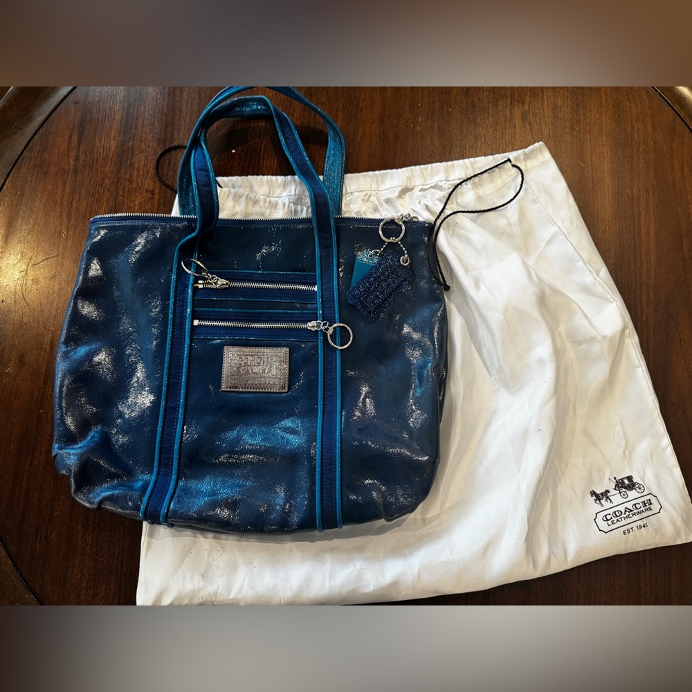 COACH Poppy Patent Leather Tote (with dust bag)- Blue- NEVER Worn